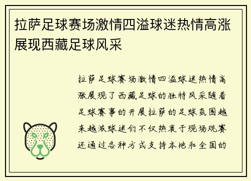 拉萨足球赛场激情四溢球迷热情高涨展现西藏足球风采