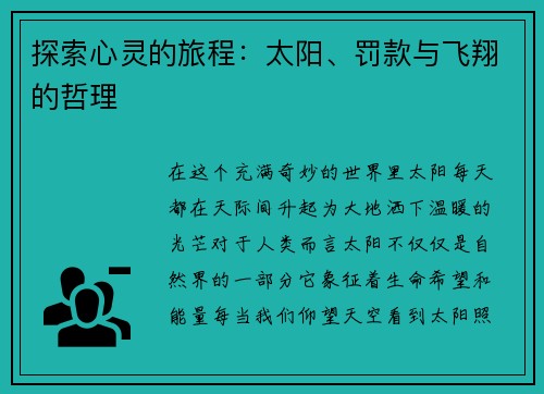探索心灵的旅程：太阳、罚款与飞翔的哲理