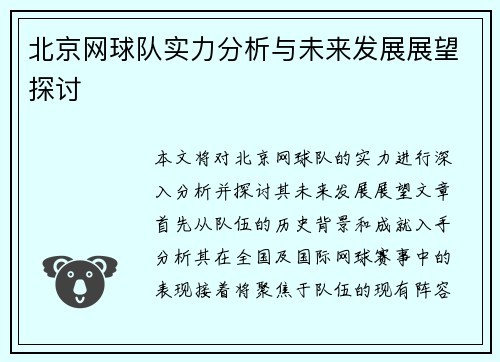 北京网球队实力分析与未来发展展望探讨